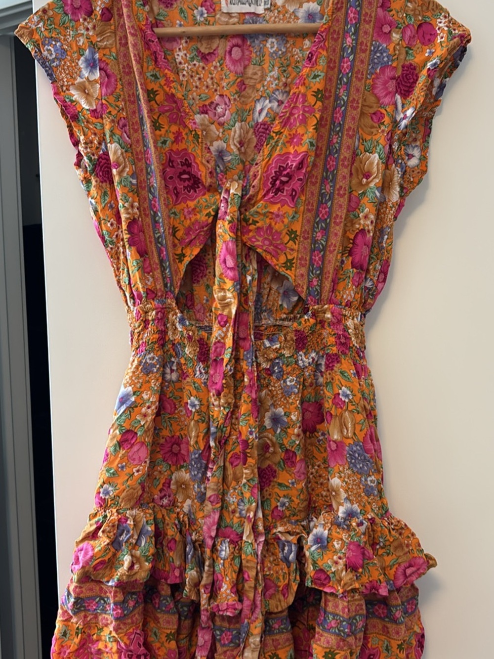 Floral Tie-Front Sundress in Orange and Pink